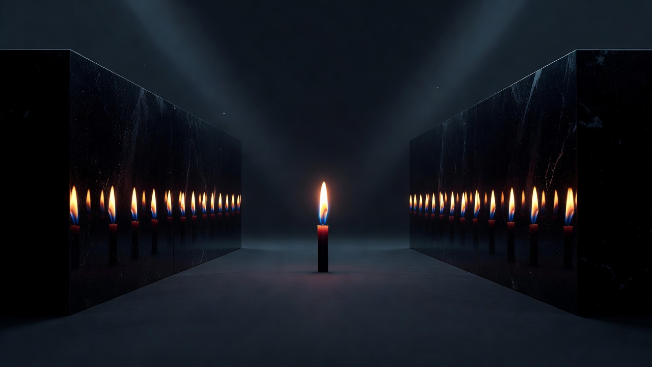 La flamme d'une seule bougie se reflétant à l'infini entre deux miroirs se faisant face