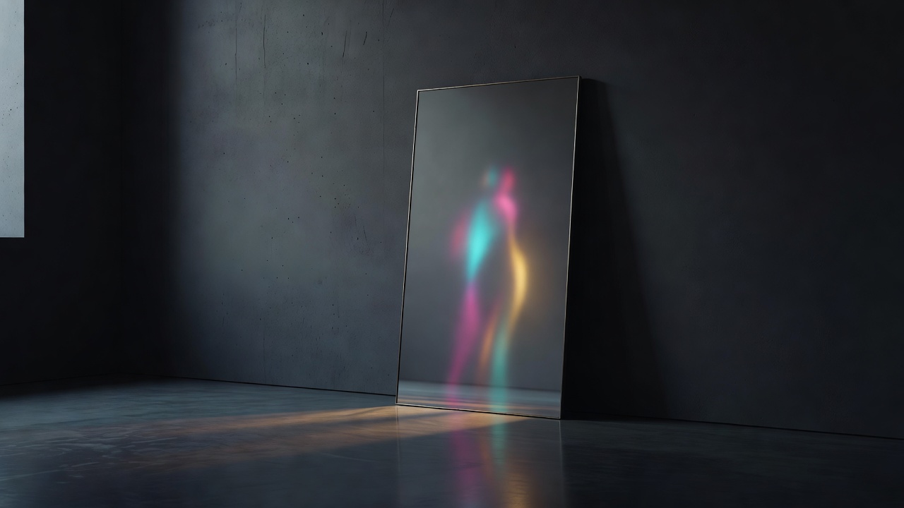 Un miroir captant une lumière douce dans une pièce paisible