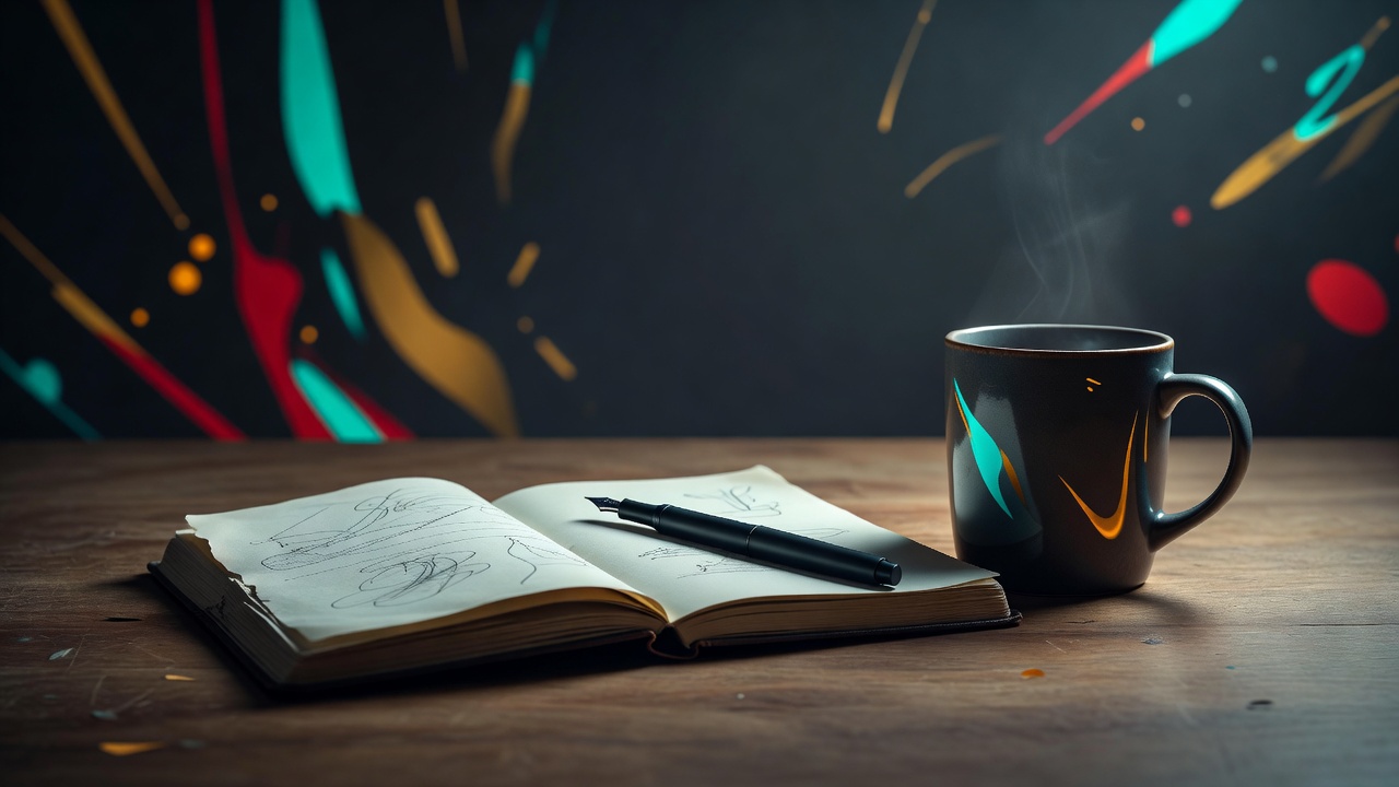 Un carnet bien usé ouvert sur un bureau, un stylo posé au milieu de la page, une routine matinale suggérée