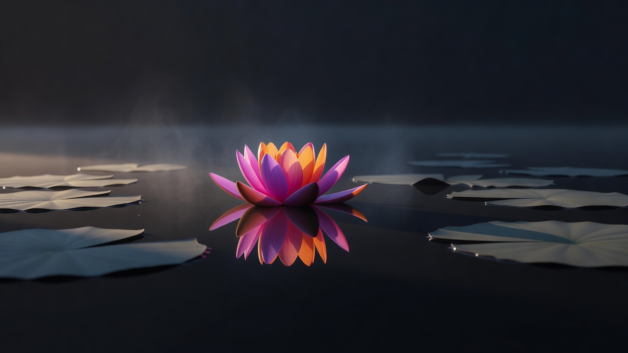 Un nénuphar s'ouvrant sur un étang paisible dans la lumière chaude du matin