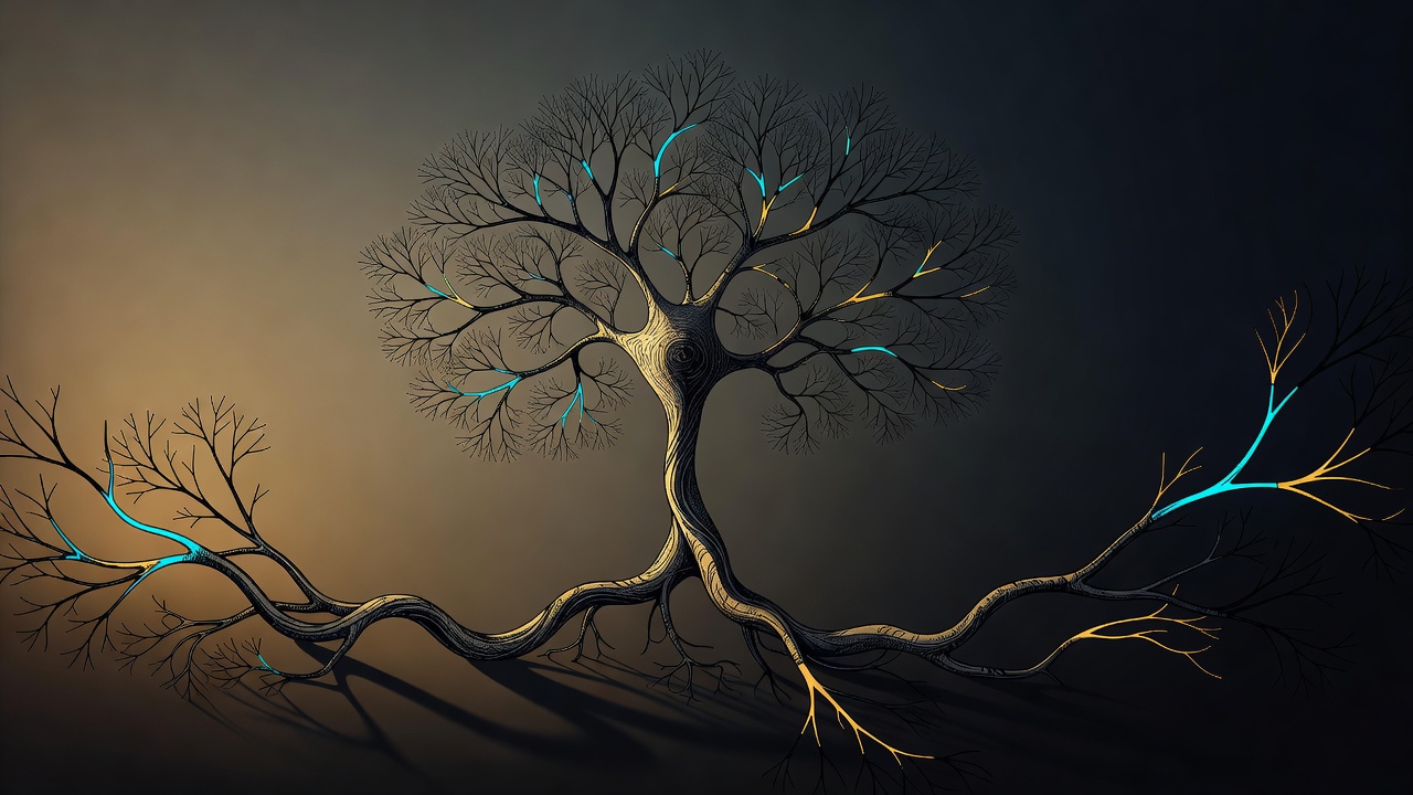 Un élégant dessin à l'encre d'un neurone ramifié semblable à un arbre