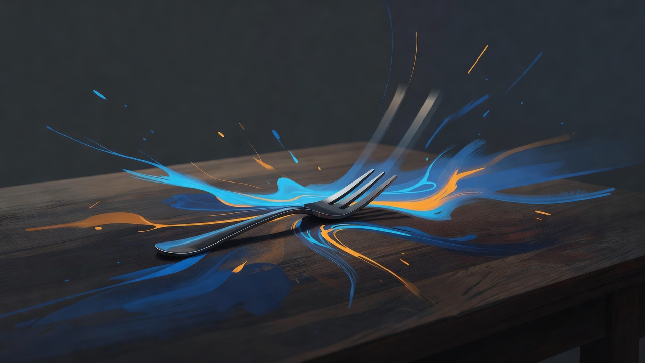 Un unique diapason vibrant encore sur une table en bois dans une lumière calme