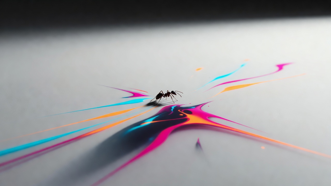 Une seule fourmi traversant une surface d'un blanc dépouillé