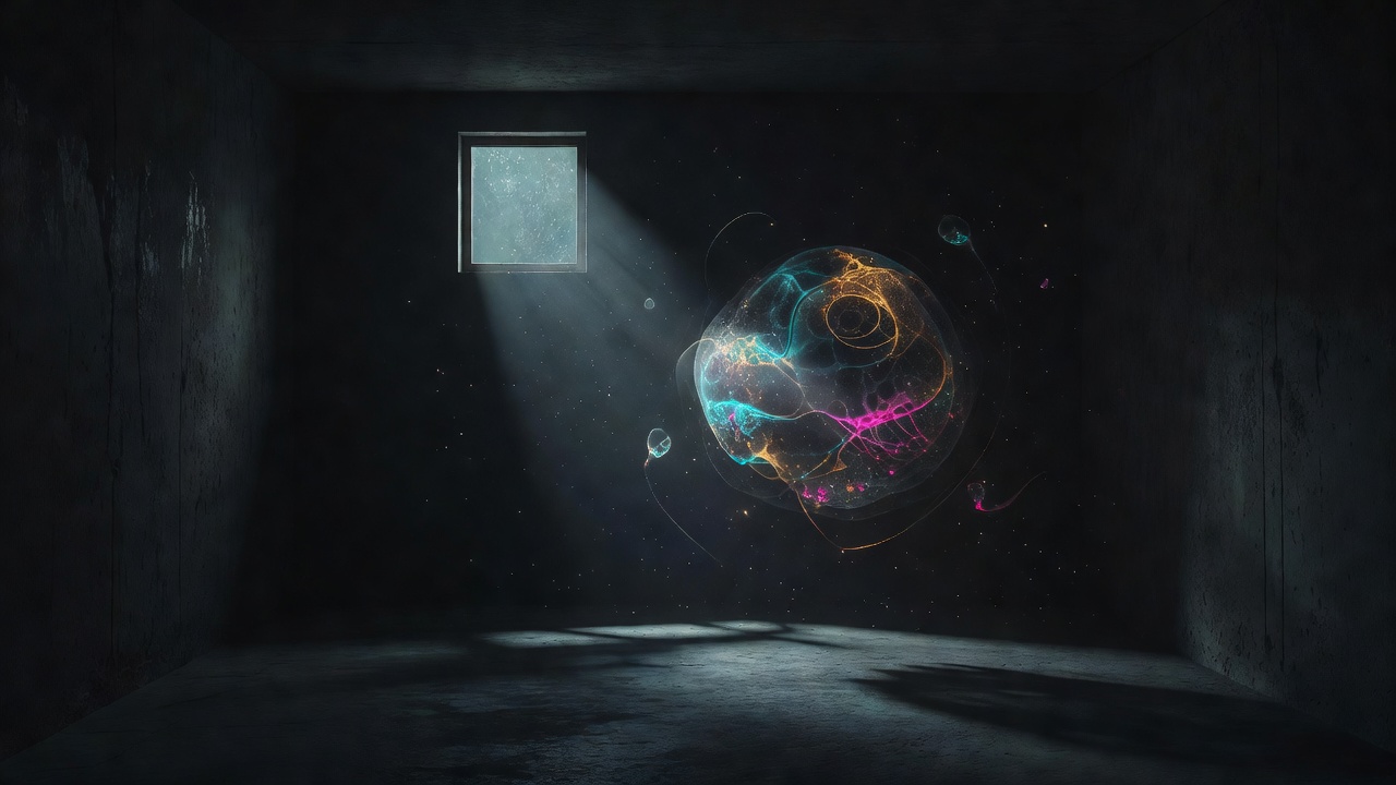 Une pièce de sous-sol sombre avec une seule petite fenêtre haut sur le mur