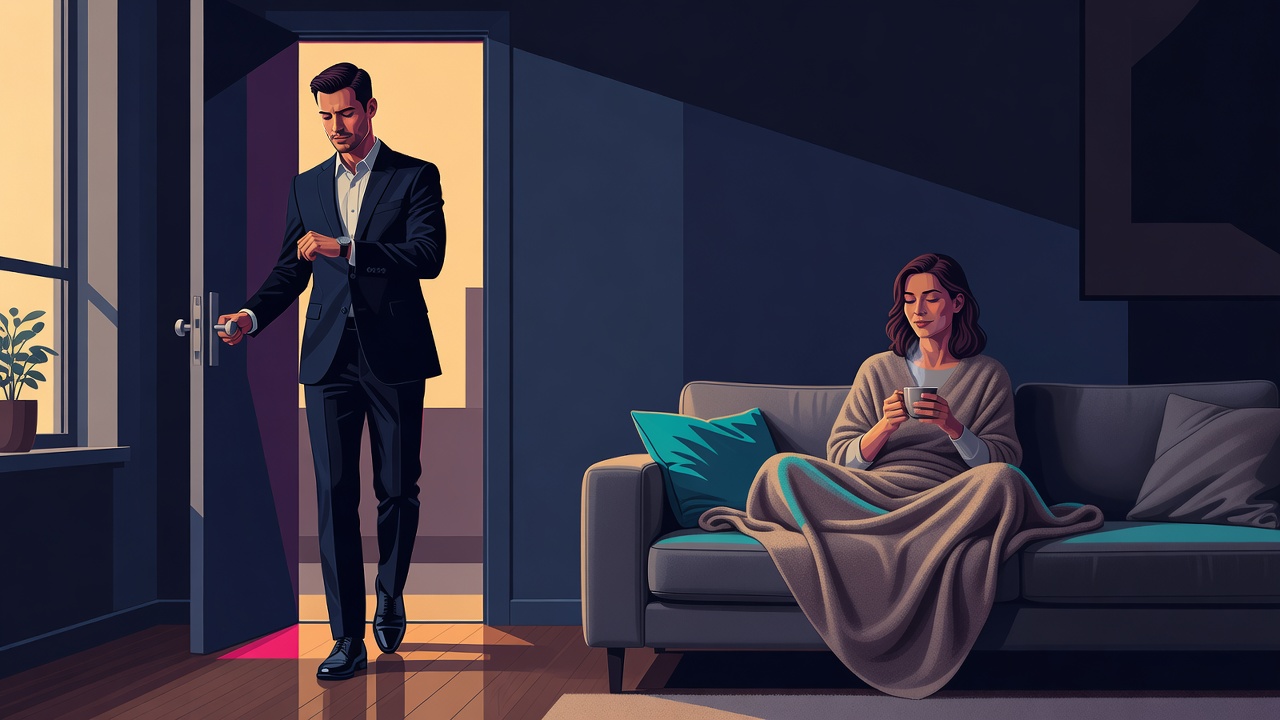 Un partenaire qui sort pour la soirée pendant que l'autre reste installé sur le canapé sous une couverture