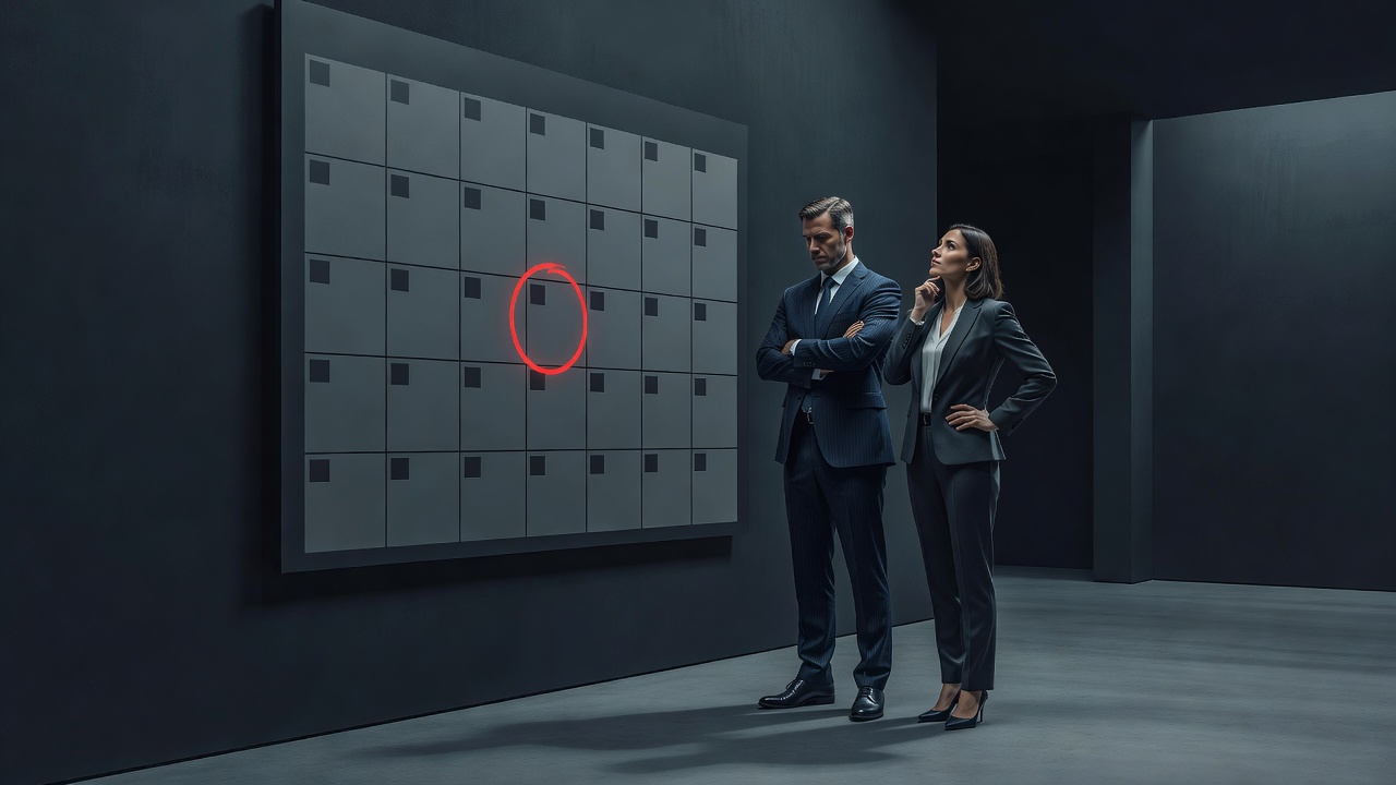 Un calendrier avec une date entourée en rouge qui approche pendant que deux fondateurs détournent le regard